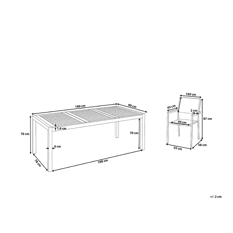 Bacoli Matgrupp Utomhus 180 cm + 6 Utestolar - Grå - Utemöbler - Utegrupp - Matgrupp utomhus