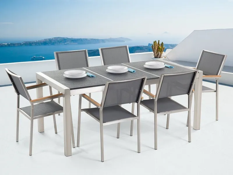 Bacoli Matgrupp Utomhus 180 cm + 6 Utestolar - Grå - Utemöbler - Utegrupp - Matgrupp utomhus