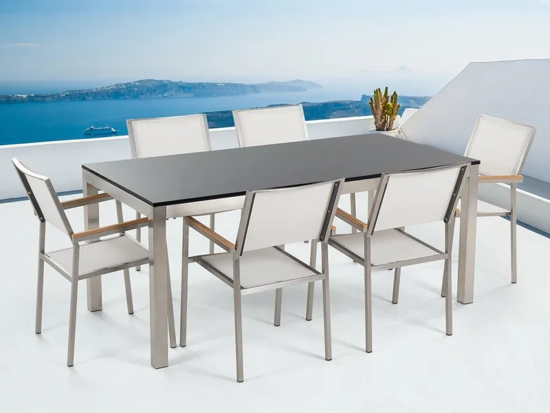 Bacoli Matgrupp Utomhus 180 cm + 6 Utestolar, Svart