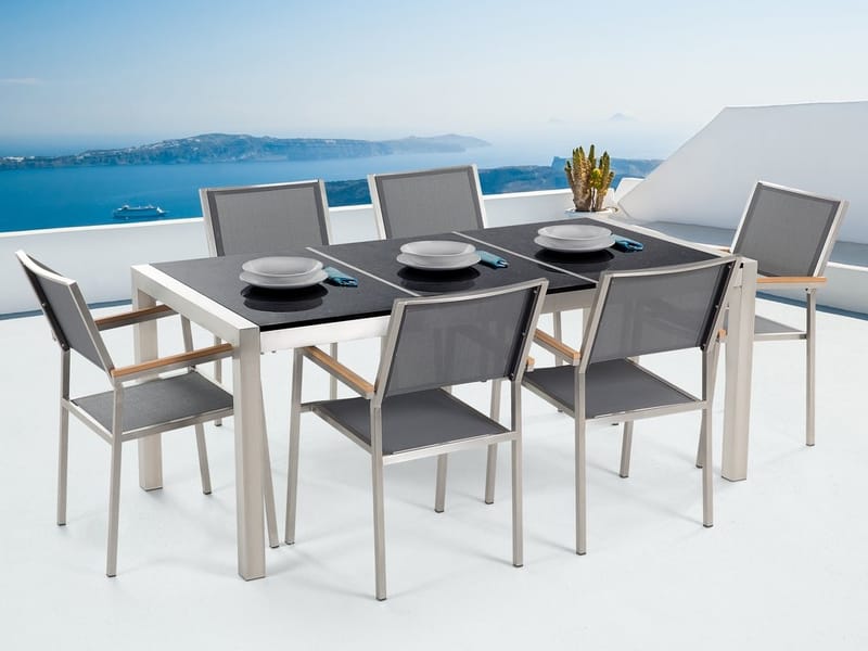 Bacoli Matgrupp Utomhus 180 cm + 6 Utestolar - Svart - Utemöbler - Utegrupp - Matgrupp utomhus
