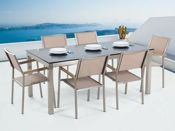 Bacoli Matgrupp Utomhus 180 cm + 6 Utestolar - Beige - Utemöbler - Utegrupp - Matgrupp utomhus