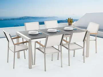 Bacoli Matgrupp Utomhus 180 cm + 6 Utestolar - Grå - Utemöbler - Utegrupp - Matgrupp utomhus