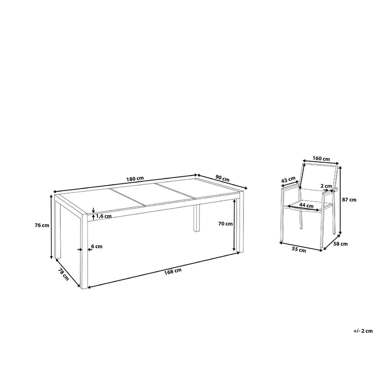 Bacoli Matgrupp Utomhus 180 cm + 6 Utestolar - Grå - Utemöbler - Utegrupp - Matgrupp utomhus