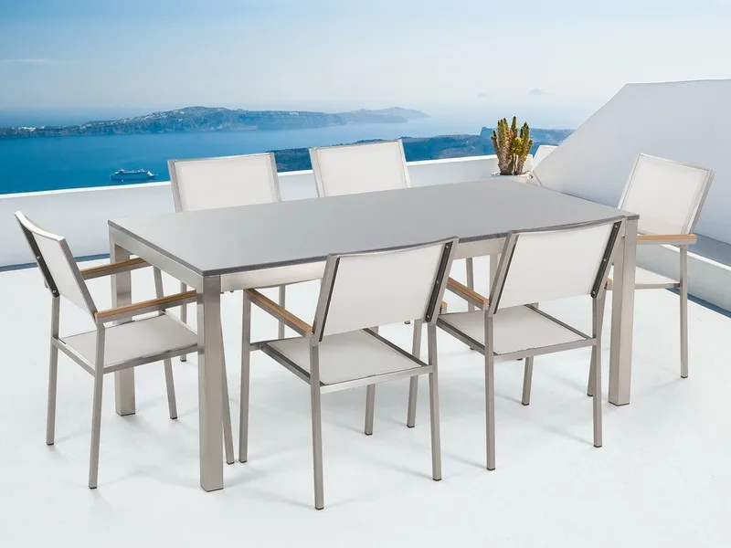 Bacoli Matgrupp Utomhus 180 cm + 6 Utestolar, Grå