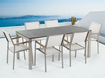 Bacoli Matgrupp Utomhus 180 cm + 6 Utestolar - Grå - Utemöbler - Utegrupp - Matgrupp utomhus
