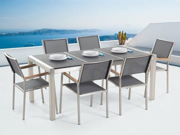 Bacoli Matgrupp Utomhus 180 cm + 6 Utestolar - Grå - Utemöbler - Utegrupp - Matgrupp utomhus