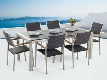 Bacoli Matgrupp Utomhus 180 cm + 6 Utestolar - Silver - Utemöbler - Utegrupp - Matgrupp utomhus