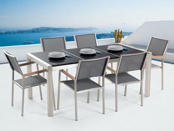 Bacoli Matgrupp Utomhus 180 cm + 6 Utestolar - Svart - Utemöbler - Utegrupp - Matgrupp utomhus