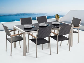 Bacoli Matgrupp Utomhus 180 cm + 6 Utestolar - Svart - Utemöbler - Utegrupp - Matgrupp utomhus