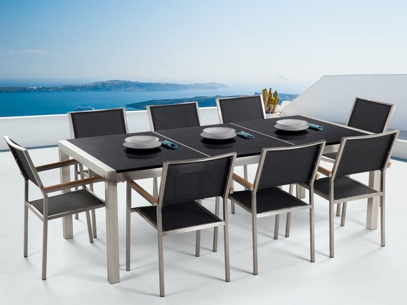 Bacoli Matgrupp Utomhus 220 cm + 8 Utestolar - Svart - Utemöbler - Utegrupp - Matgrupp utomhus