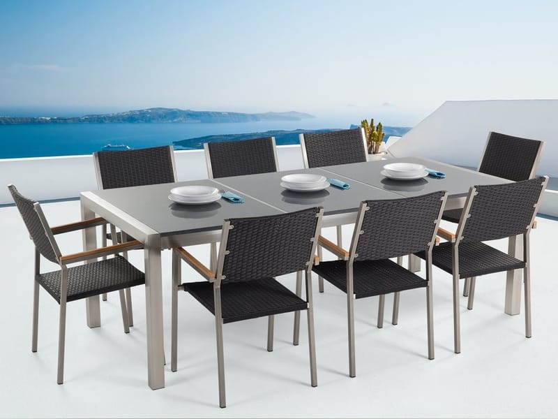 Bacoli Matgrupp Utomhus 220 cm + 8 Utestolar - Svart - Utemöbler - Utegrupp - Matgrupp utomhus