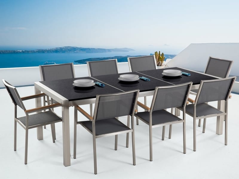 Bacoli Matgrupp Utomhus 220 cm + 8 Utestolar - Svart - Utemöbler - Utegrupp - Matgrupp utomhus