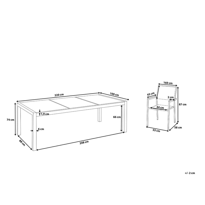 Bacoli Matgrupp Utomhus 220 cm + 8 Utestolar - Vit - Utemöbler - Utegrupp - Matgrupp utomhus
