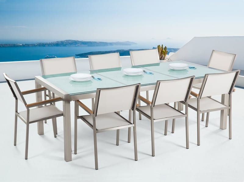Bacoli Matgrupp Utomhus 220 cm + 8 Utestolar - Vit - Utemöbler - Utegrupp - Matgrupp utomhus