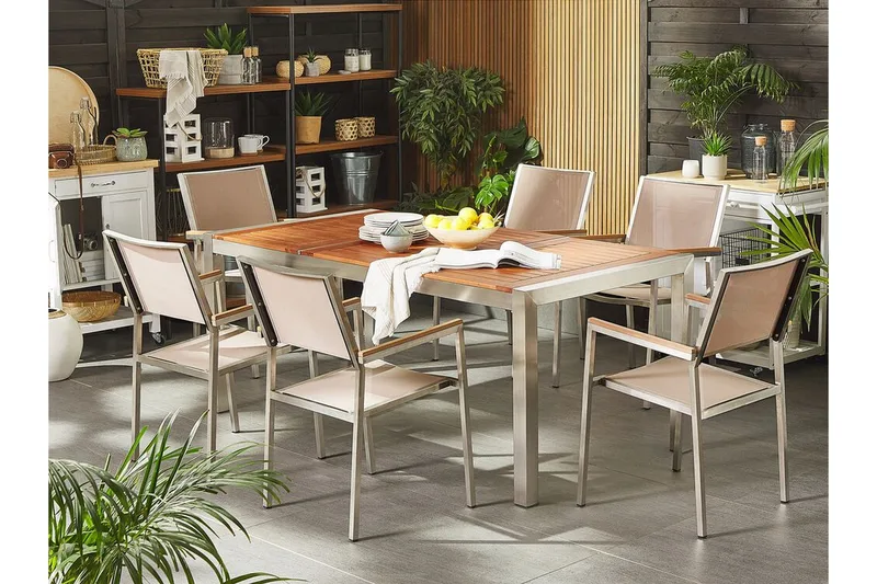 Bofors Matgrupp Utomhus + 6 Rottingstolar - Beige - Utemöbler - Utegrupp - Matgrupp utomhus