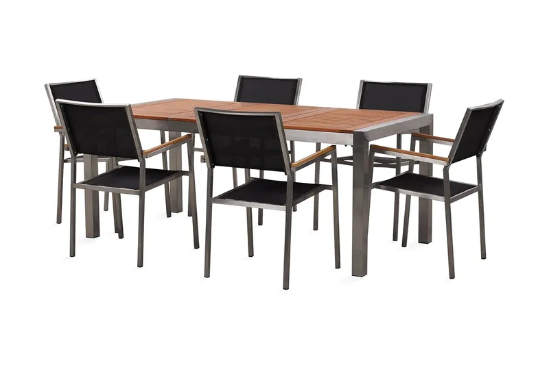 Bofors Matgrupp Utomhus + 6 Rottingstolar, Svart