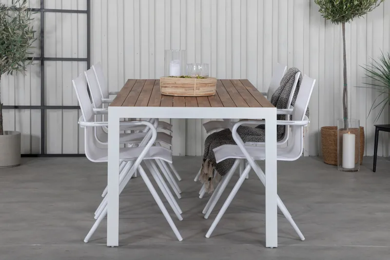 Bois Matgrupp 205cm + 6 Alina Matstolar Vit - Vit - Utemöbler - Utegrupp - Matgrupp utomhus