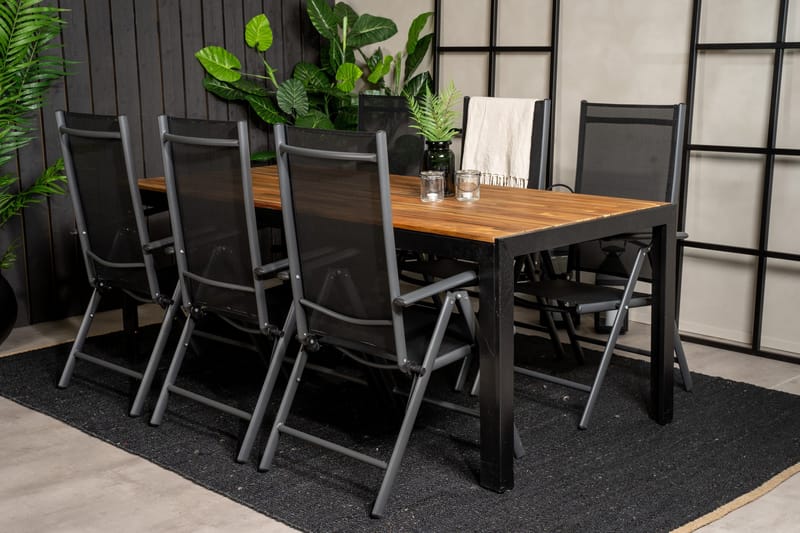Bois Matgrupp Utomhus 200cm + 6 Break Positionsstolar - Svart/Grå - Utemöbler - Utegrupp - Matgrupp utomhus