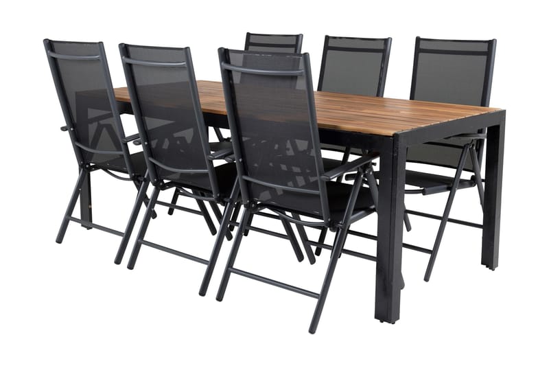 Bois Matgrupp Utomhus 200cm + 6 Break Positionsstolar - Svart/Grå - Utemöbler - Utegrupp - Matgrupp utomhus