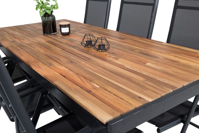 Bois Matgrupp Utomhus 200cm + 6 Break Positionsstolar - Svart/Grå - Utemöbler - Utegrupp - Matgrupp utomhus