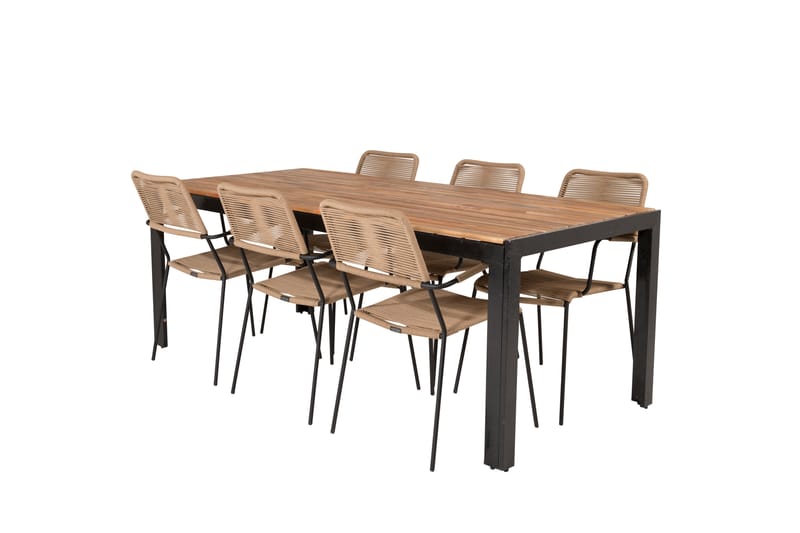 Bois Matgrupp Utomhus 200cm + 6 Lindos Karmstolar - Svart - Utemöbler - Utegrupp - Matgrupp utomhus