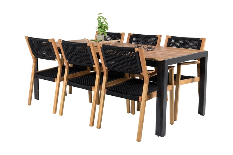 Bois Matgrupp Utomhus 200cm + 6 Little John Matstolar - Svart/Vit - Utemöbler - Utegrupp - Matgrupp utomhus