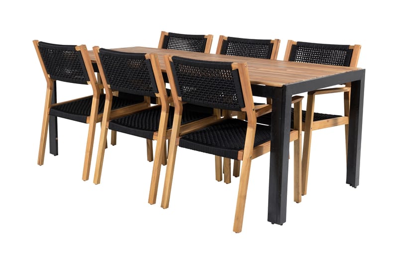Bois Matgrupp Utomhus 200cm + 6 Little John Matstolar - Svart/Vit - Utemöbler - Utegrupp - Matgrupp utomhus