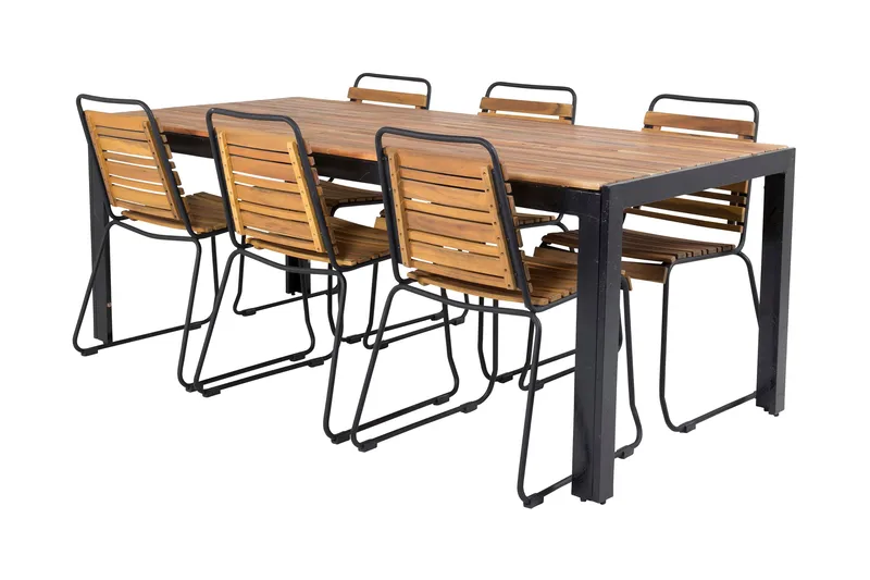 Bois Matgrupp Utomhus 200cm + 6 Matstolar - Natur/Svart - Utemöbler - Utegrupp - Matgrupp utomhus