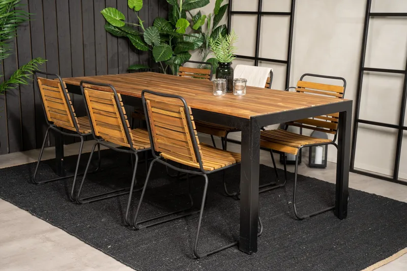 Bois Matgrupp Utomhus 200cm + 6 Matstolar - Natur/Svart - Utemöbler - Utegrupp - Matgrupp utomhus