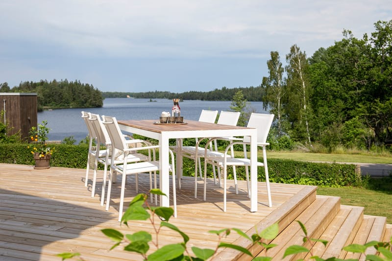 Bois Matgrupp Utomhus 200cm + 6 Santorini Karmstolar - Natur/Vit - Utemöbler - Utegrupp - Matgrupp utomhus