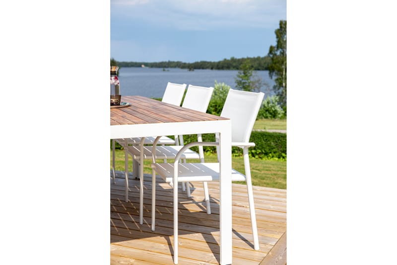 Bois Matgrupp Utomhus 200cm + 6 Santorini Karmstolar - Natur/Vit - Utemöbler - Utegrupp - Matgrupp utomhus