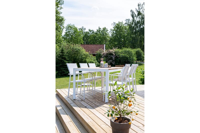 Bois Matgrupp Utomhus 200cm + 6 Santorini Karmstolar - Natur/Vit - Utemöbler - Utegrupp - Matgrupp utomhus