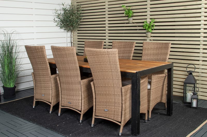 Bois Matgrupp Utomhus 200cm + 6 Padova Reclinerstolar, Antracit