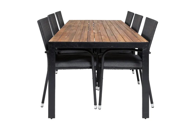Bois Matgrupp Utomhus 200cm + 6 Anna Karmstolar, Svart/Grå