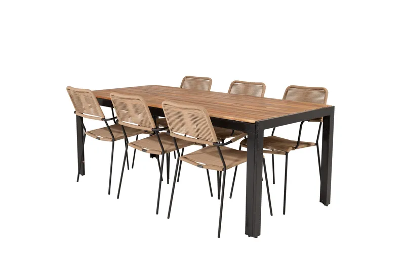Bois Matgrupp Utomhus 200cm + 6 Lindos Karmstolar - Svart - Utemöbler - Utegrupp - Matgrupp utomhus