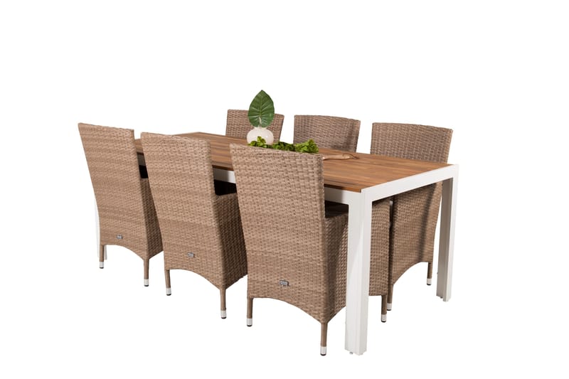 Bois Matgrupp Utomhus 205 cm + 6 st Malin Matstol - Beige/Brun - Utemöbler - Utegrupp - Matgrupp utomhus