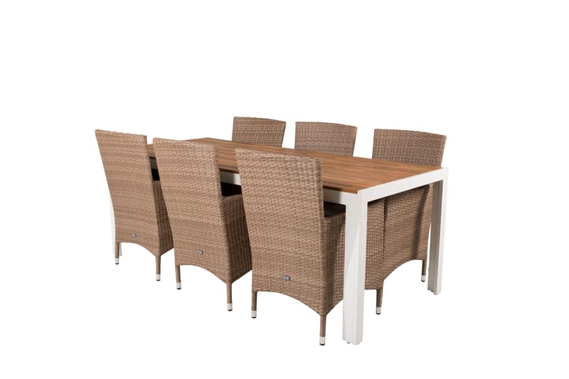 Bois Matgrupp Utomhus 205 cm + 6 st Malin Matstol - Beige/Brun - Utemöbler - Utegrupp - Matgrupp utomhus