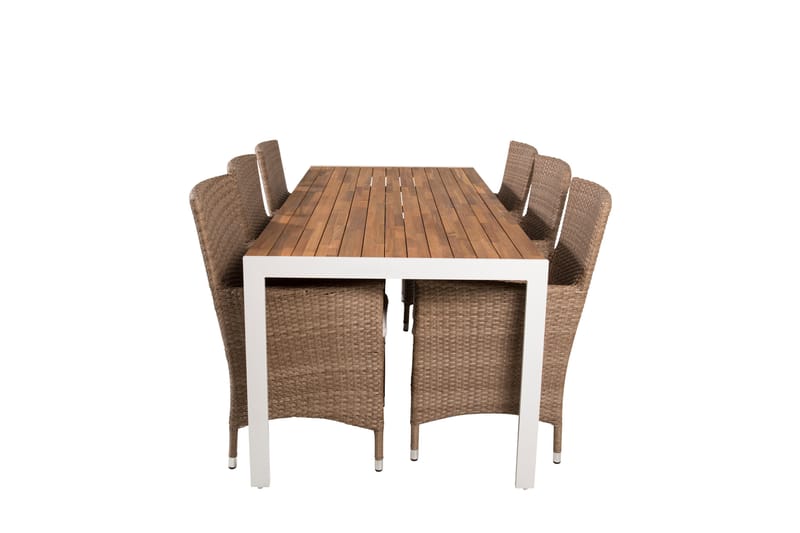 Bois Matgrupp Utomhus 205 cm + 6 st Malin Matstol - Beige/Brun - Utemöbler - Utegrupp - Matgrupp utomhus