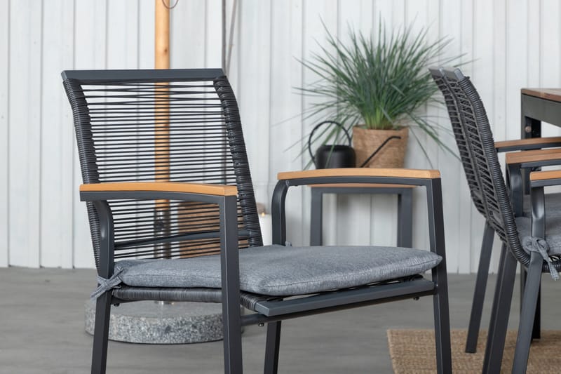 Bois Matgrupp Utomhus 205cm + 6 Dallas Matstolar - Svart/Brun - Utemöbler - Utegrupp - Matgrupp utomhus