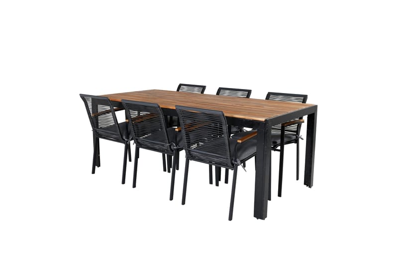 Bois Matgrupp Utomhus 205cm + 6 Dallas Matstolar - Svart/Brun - Utemöbler - Utegrupp - Matgrupp utomhus