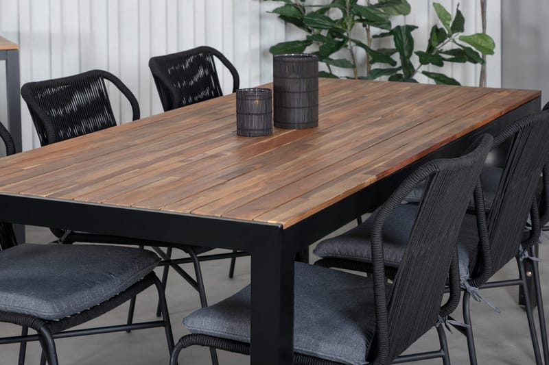 Bois Matgrupp Utomhus 205cm + 6 Julian Matstolar - Svart/Brun - Utemöbler - Utegrupp - Matgrupp utomhus