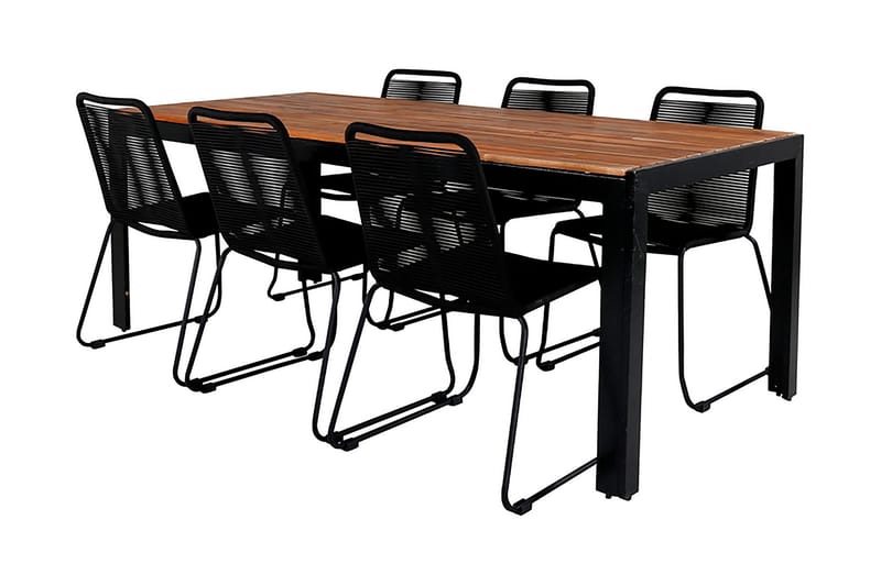 Bois Matgrupp Utomhus 205cm + 6 Lindos Stapelbara Matstolar - Svart/Grå - Utemöbler - Utegrupp - Matgrupp utomhus