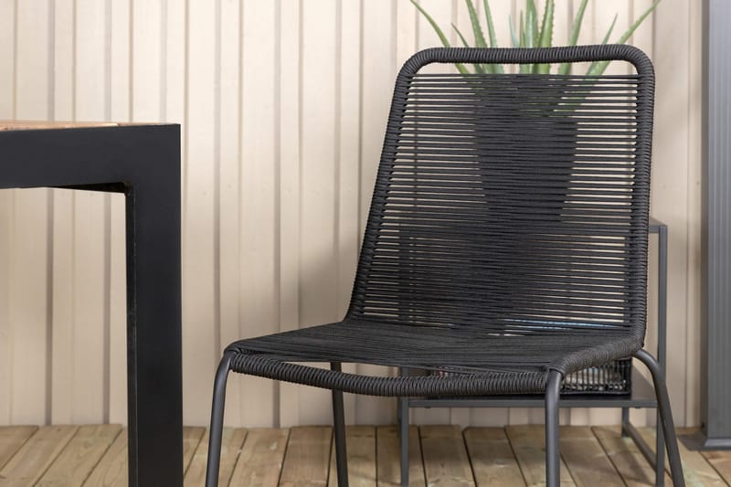 Bois Matgrupp Utomhus 205cm + 6 Lindos Stapelbara Matstolar - Svart/Grå - Utemöbler - Utegrupp - Matgrupp utomhus