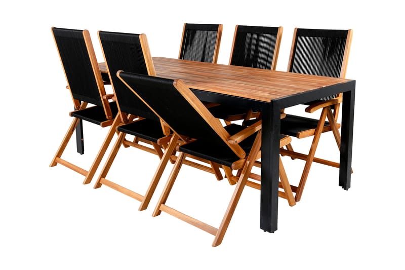 Bois Matgrupp Utomhus 205cm + 6 Little John Matstolar - Svart/Grå - Utemöbler - Utegrupp - Matgrupp utomhus