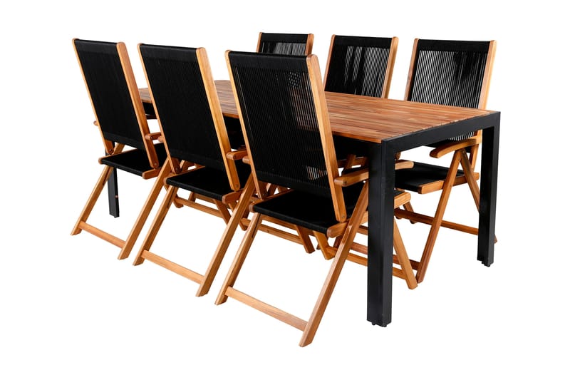 Bois Matgrupp Utomhus 205cm + 6 Little John Matstolar - Svart/Grå - Utemöbler - Utegrupp - Matgrupp utomhus