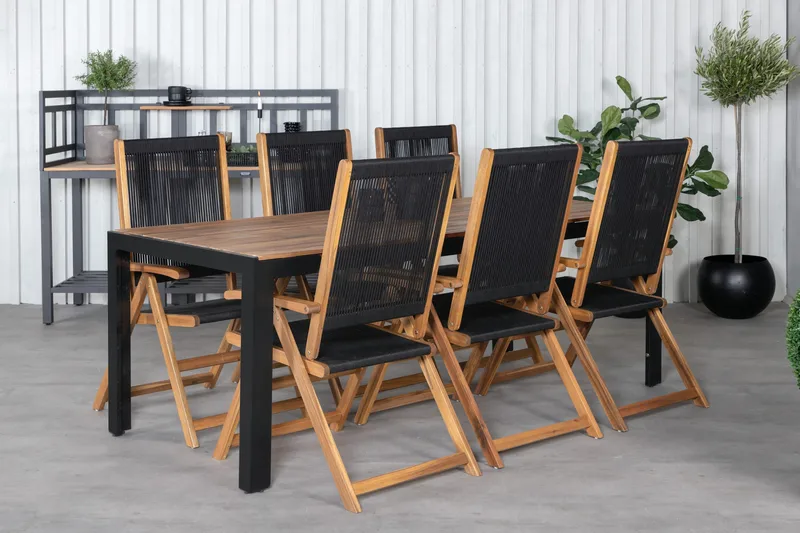 Bois Matgrupp Utomhus 205cm + 6 Little John Matstolar - Svart/Grå - Utemöbler - Utegrupp - Matgrupp utomhus