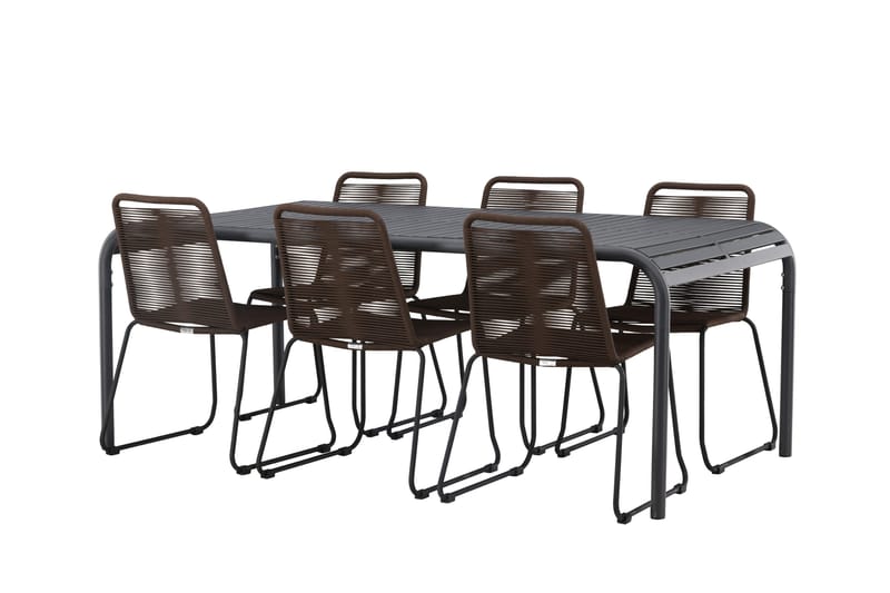 Borneo Matgrupp Utomhus 200 cm + 6 st Lindos Matstolar, Brun/Svart