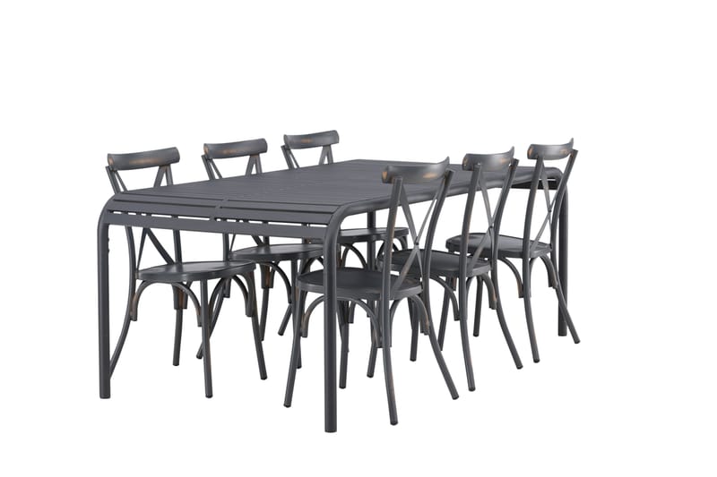 Borneo Matgrupp Utomhus 200 cm + 6 st Tablas Matstolar - Mörkgrå/Svart - Utemöbler - Utegrupp - Matgrupp utomhus