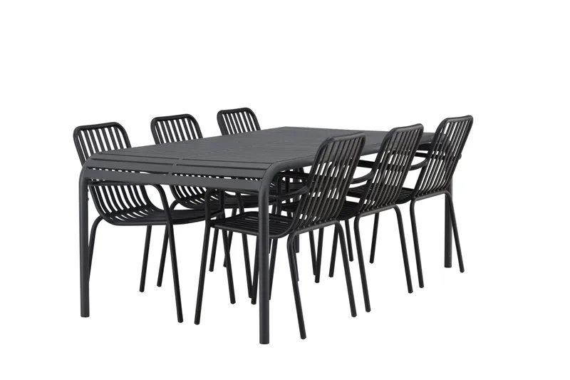 Borneo Matgrupp Utomhus 200 cm + 6 st Peking Karmstolar - Svart - Utemöbler - Utegrupp - Matgrupp utomhus