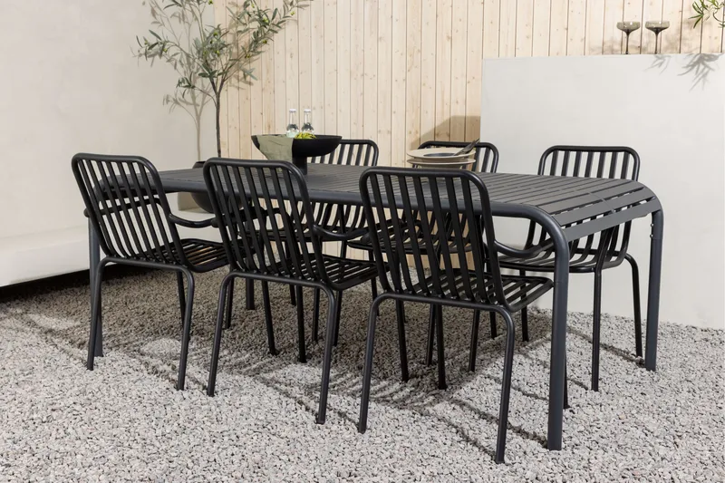 Borneo Matgrupp Utomhus 200 cm + 6 st Peking Karmstolar - Svart - Utemöbler - Utegrupp - Matgrupp utomhus